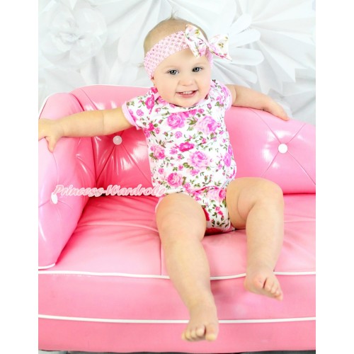 Valentine's Day Light Pink Rose Fusion Baby Jumpsuit & Light Pink Headband Rose Fusion Satin Bow TH549